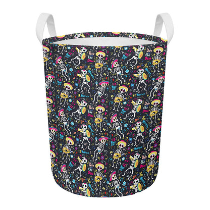 Day Of The Dead Mariachi Skeletons Print Round Laundry Basket