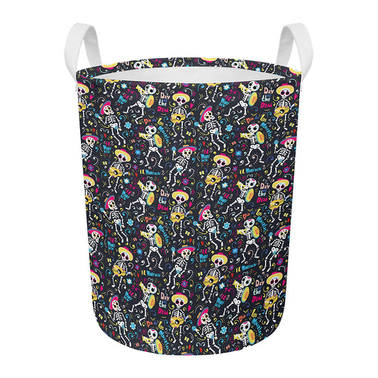 Day Of The Dead Mariachi Skeletons Print Round Laundry Basket