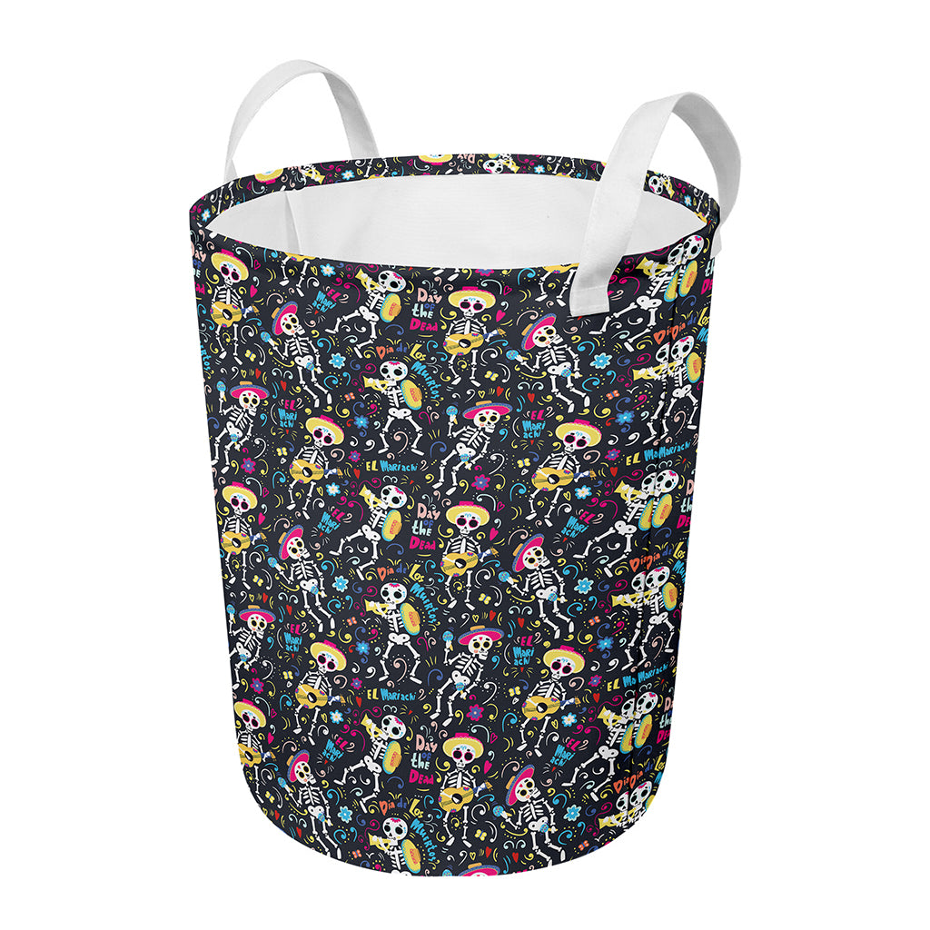 Day Of The Dead Mariachi Skeletons Print Round Laundry Basket