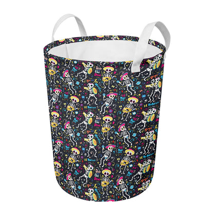 Day Of The Dead Mariachi Skeletons Print Round Laundry Basket