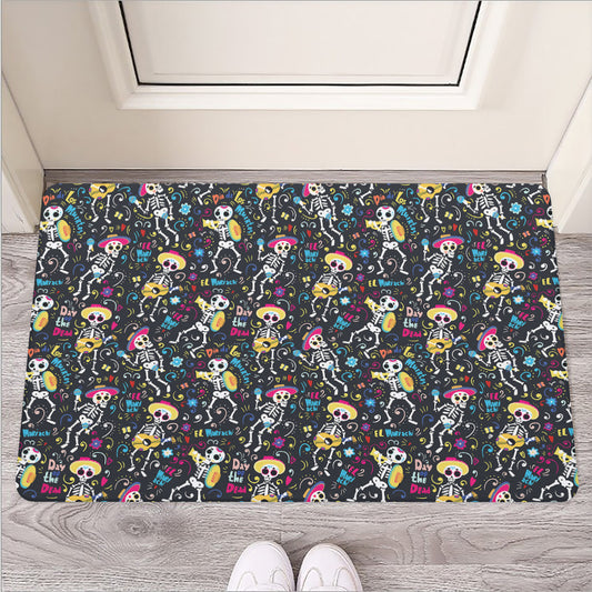 Day Of The Dead Mariachi Skeletons Print Rubber Doormat