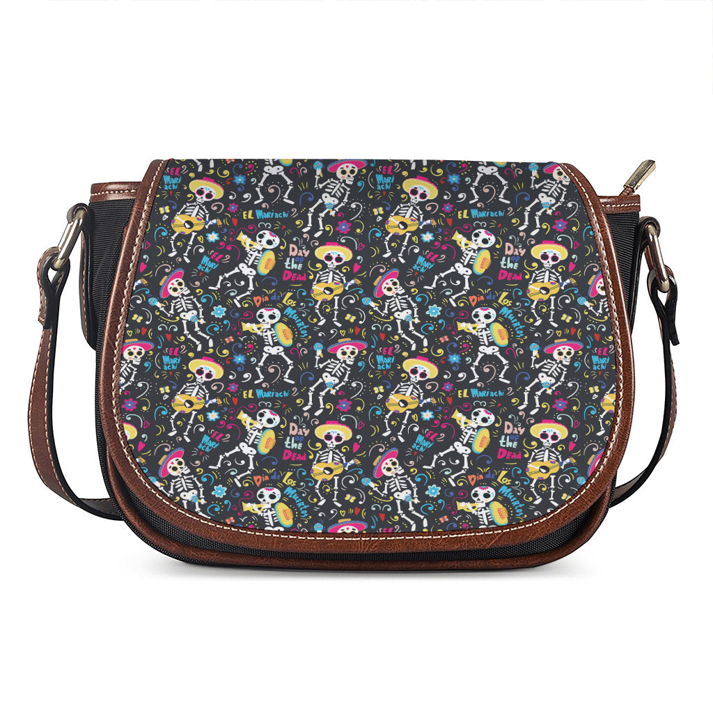 Day Of The Dead Mariachi Skeletons Print Saddle Bag