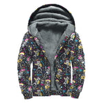 Day Of The Dead Mariachi Skeletons Print Sherpa Lined Zip Up Hoodie