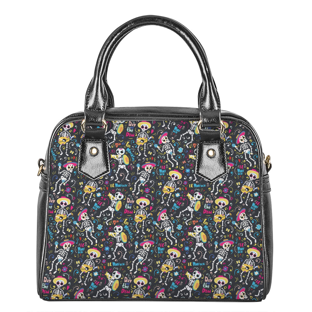 Day Of The Dead Mariachi Skeletons Print Shoulder Handbag