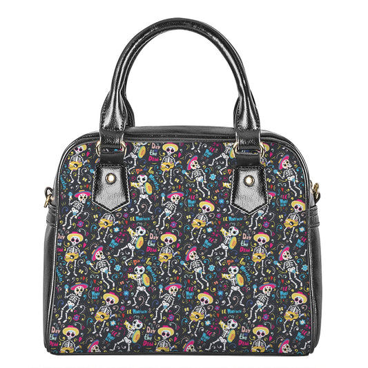 Day Of The Dead Mariachi Skeletons Print Shoulder Handbag