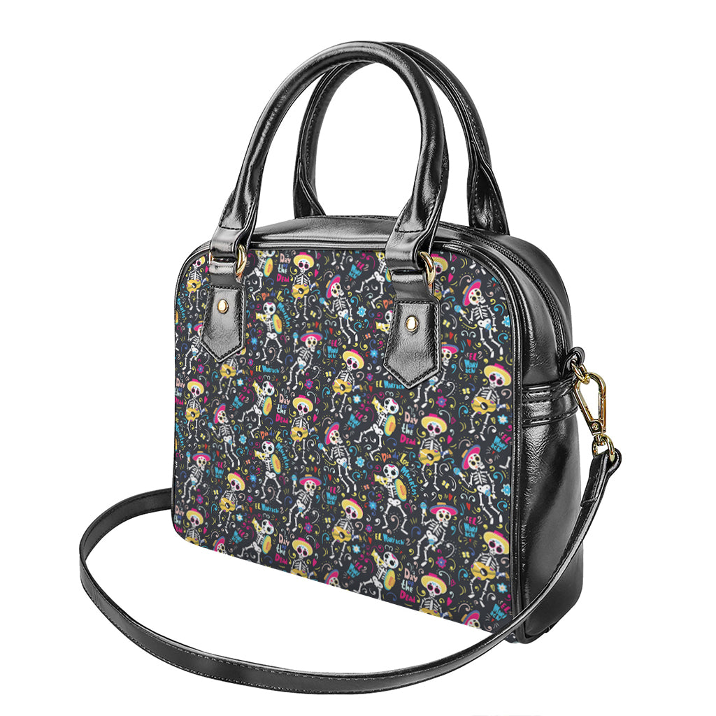 Day Of The Dead Mariachi Skeletons Print Shoulder Handbag