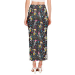 Day Of The Dead Mariachi Skeletons Print Side Slit Maxi Skirt