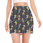 Day Of The Dead Mariachi Skeletons Print Side Slit Mini Skirt