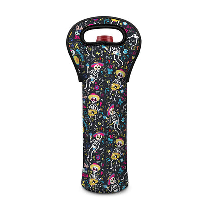 Day Of The Dead Mariachi Skeletons Print Single Neoprene Wine Tote