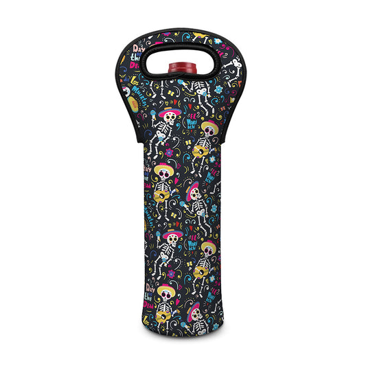 Day Of The Dead Mariachi Skeletons Print Single Neoprene Wine Tote