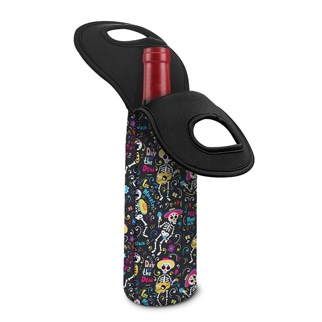 Day Of The Dead Mariachi Skeletons Print Single Neoprene Wine Tote
