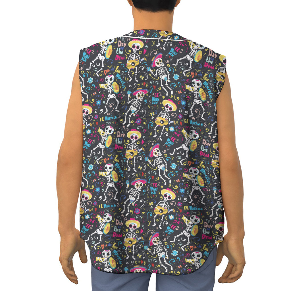 Day Of The Dead Mariachi Skeletons Print Sleeveless Baseball Jersey