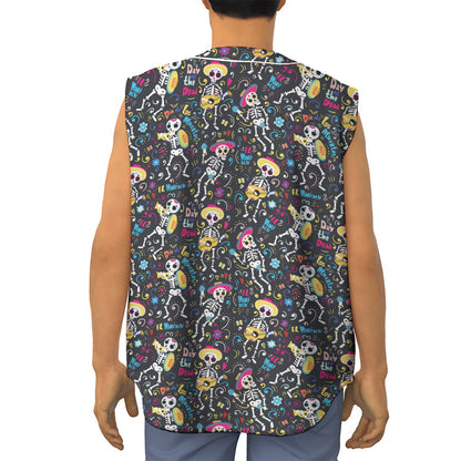 Day Of The Dead Mariachi Skeletons Print Sleeveless Baseball Jersey