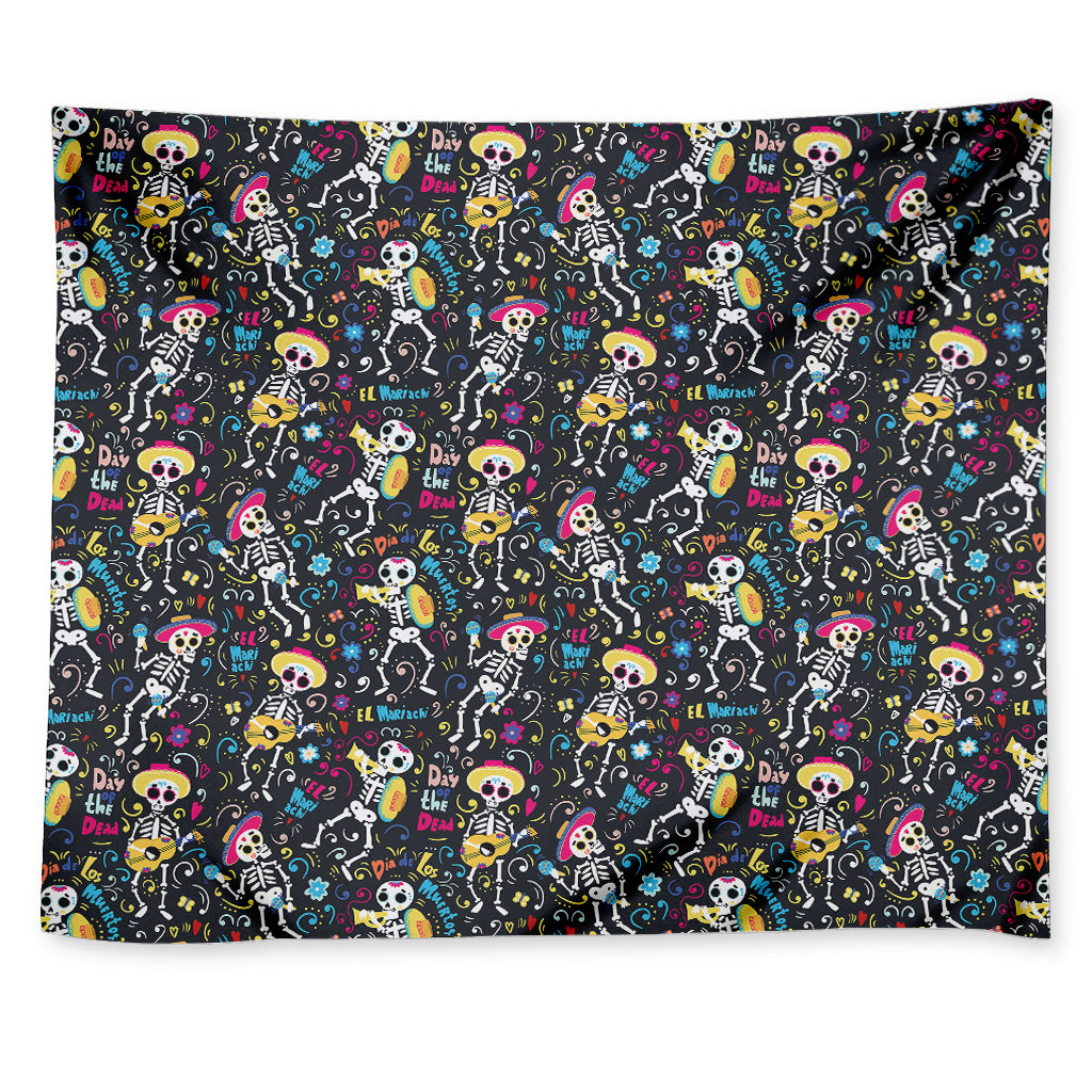 Day Of The Dead Mariachi Skeletons Print Tapestry