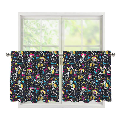 Day Of The Dead Mariachi Skeletons Print Tier Curtains