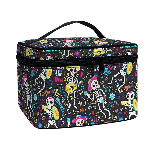 Day Of The Dead Mariachi Skeletons Print Travel Makeup Bag