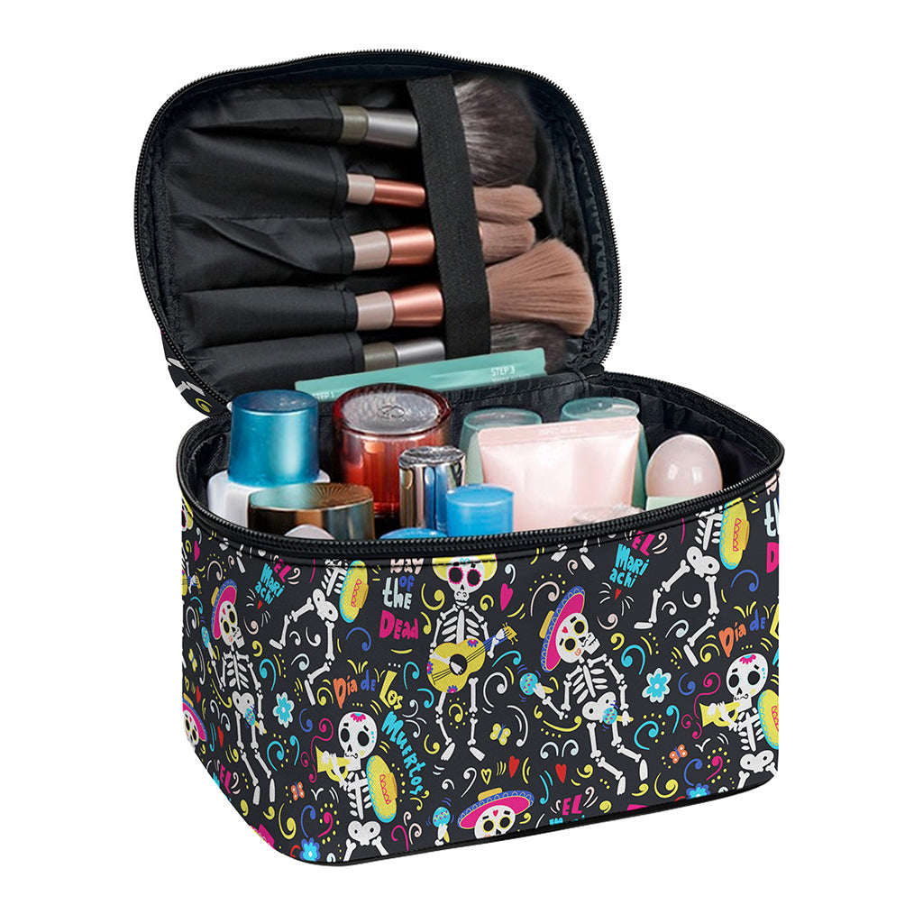 Day Of The Dead Mariachi Skeletons Print Travel Makeup Bag