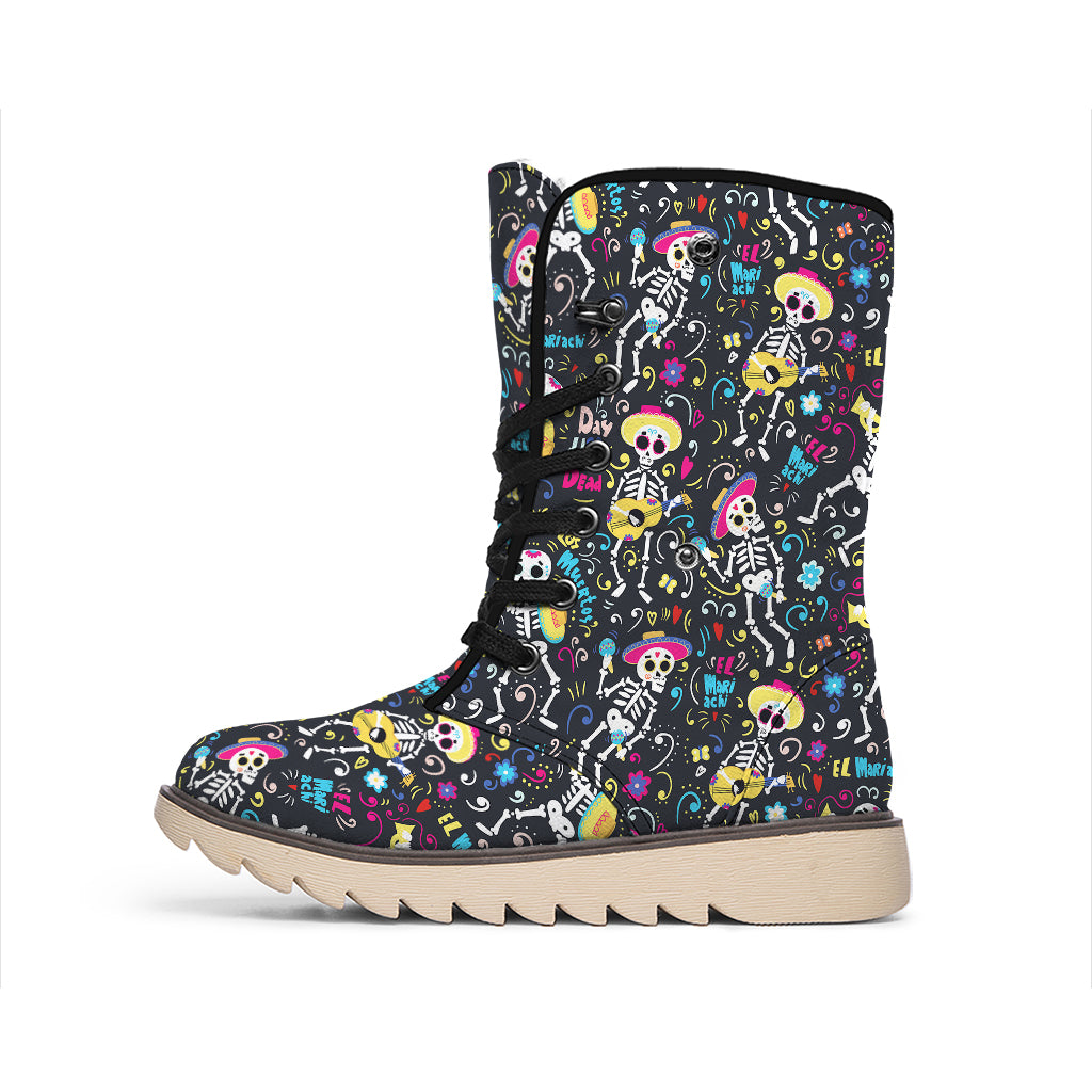 Day Of The Dead Mariachi Skeletons Print Winter Boots