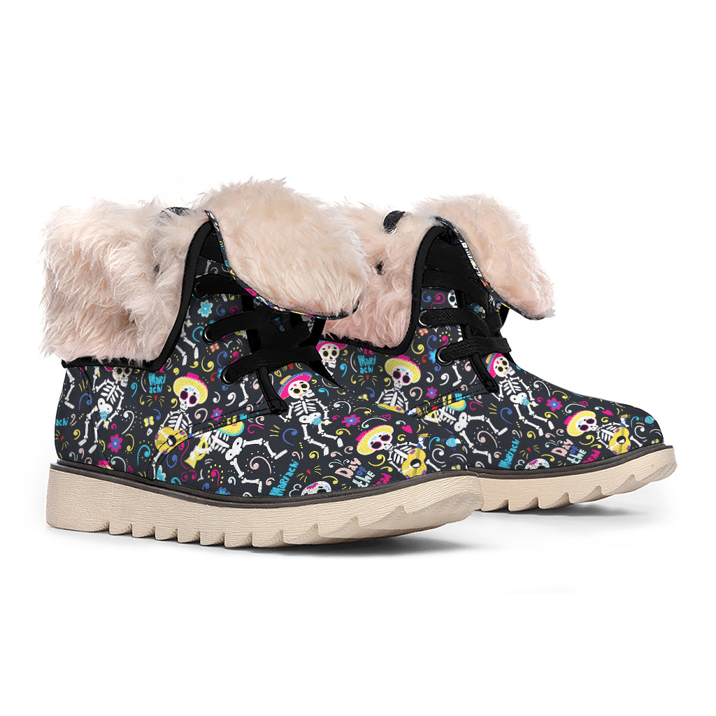 Day Of The Dead Mariachi Skeletons Print Winter Boots