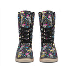 Day Of The Dead Mariachi Skeletons Print Winter Boots