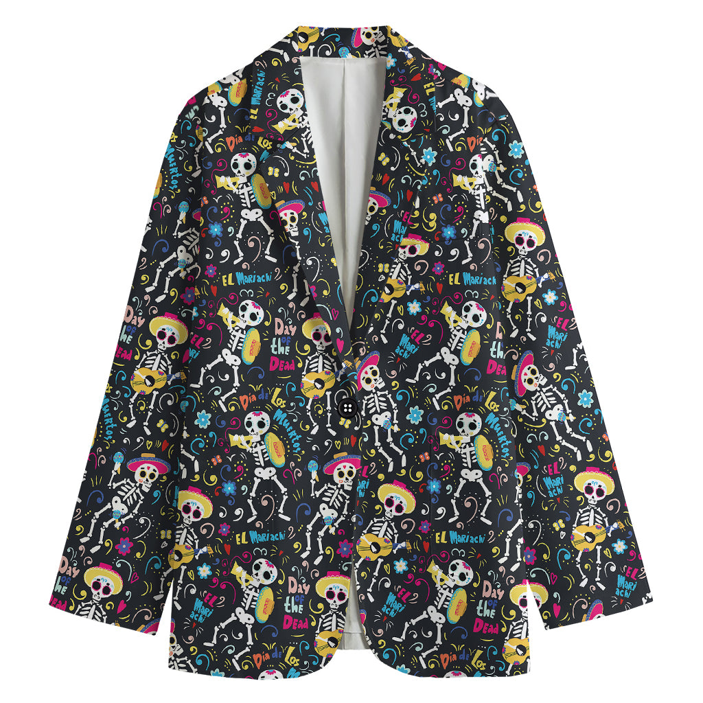 Day Of The Dead Mariachi Skeletons Print Women's Blazer