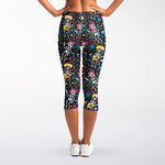 Day Of The Dead Mariachi Skeletons Print Women's Capri Leggings