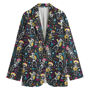 Day Of The Dead Mariachi Skeletons Print Women's Cotton Blazer