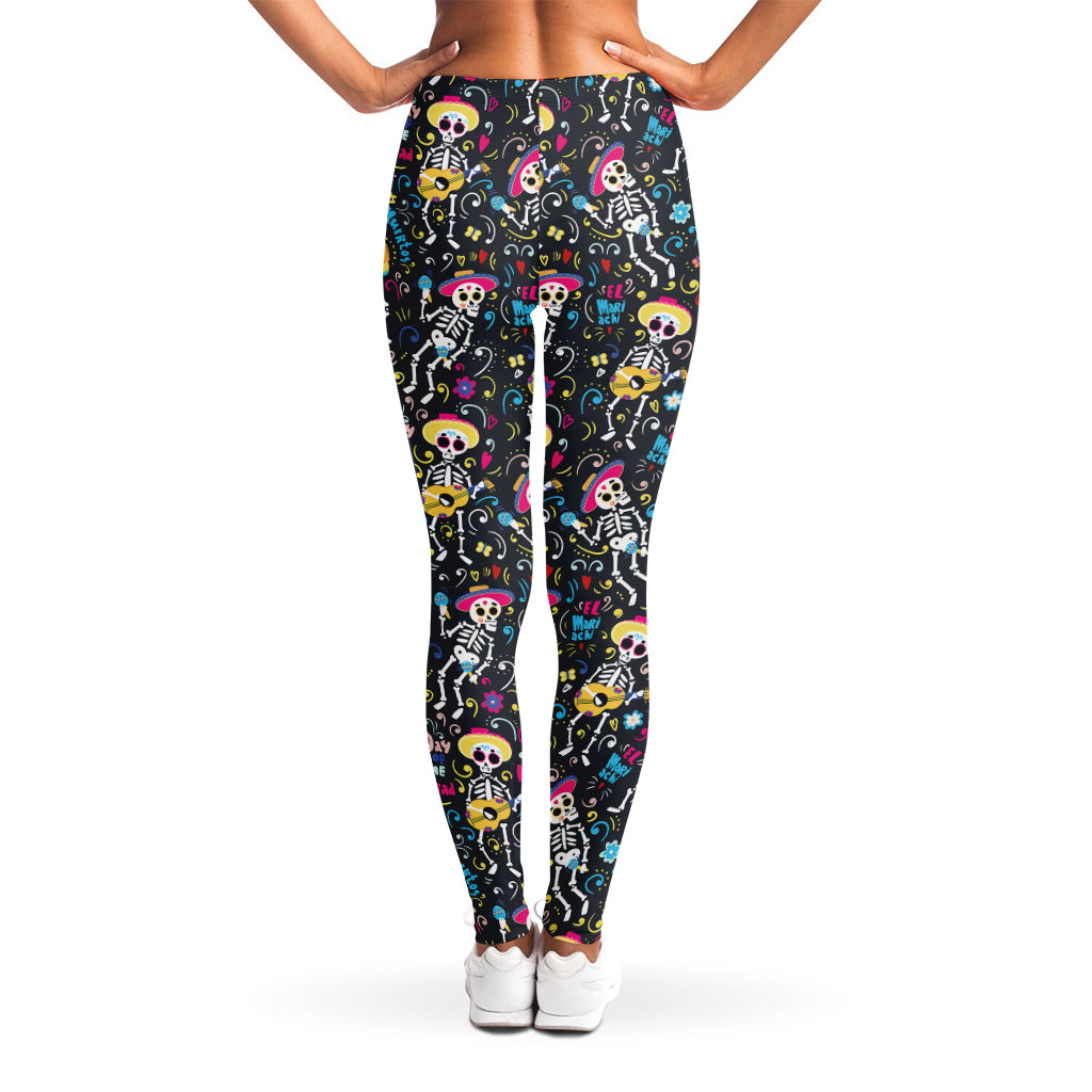 Day Of The Dead Mariachi Skeletons Print Women's Leggings