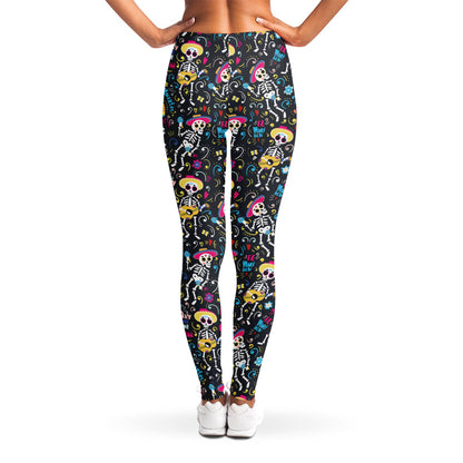 Day Of The Dead Mariachi Skeletons Print Women's Leggings