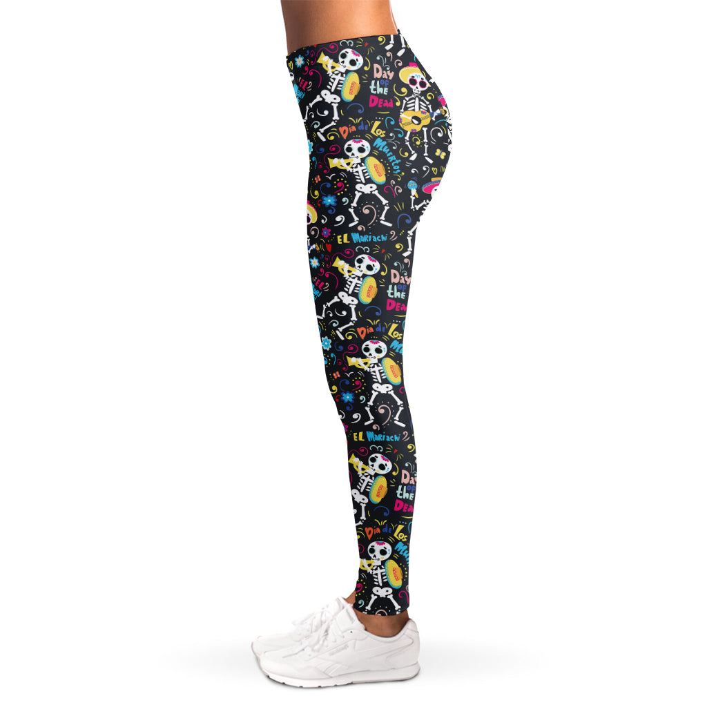Day Of The Dead Mariachi Skeletons Print Women's Leggings