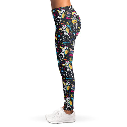Day Of The Dead Mariachi Skeletons Print Women's Leggings