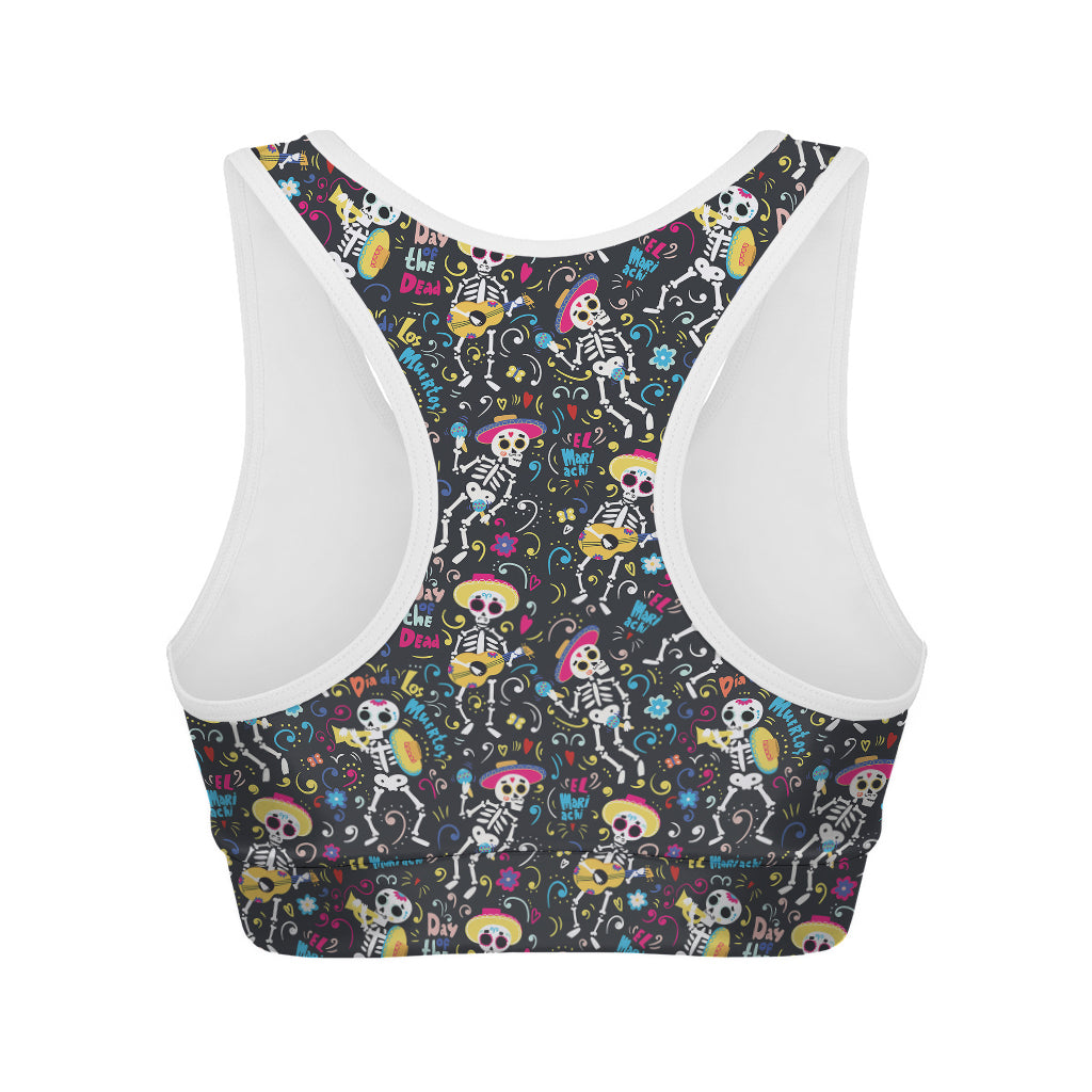 Day Of The Dead Mariachi Skeletons Print Women's Sports Bra