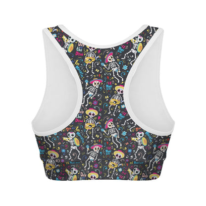 Day Of The Dead Mariachi Skeletons Print Women's Sports Bra