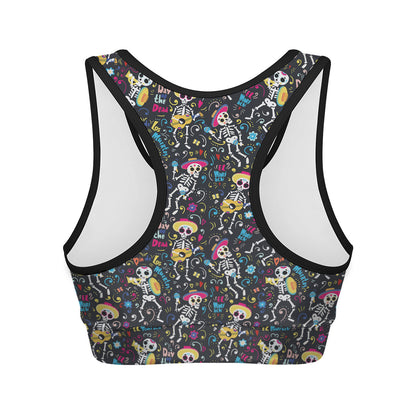 Day Of The Dead Mariachi Skeletons Print Women's Sports Bra
