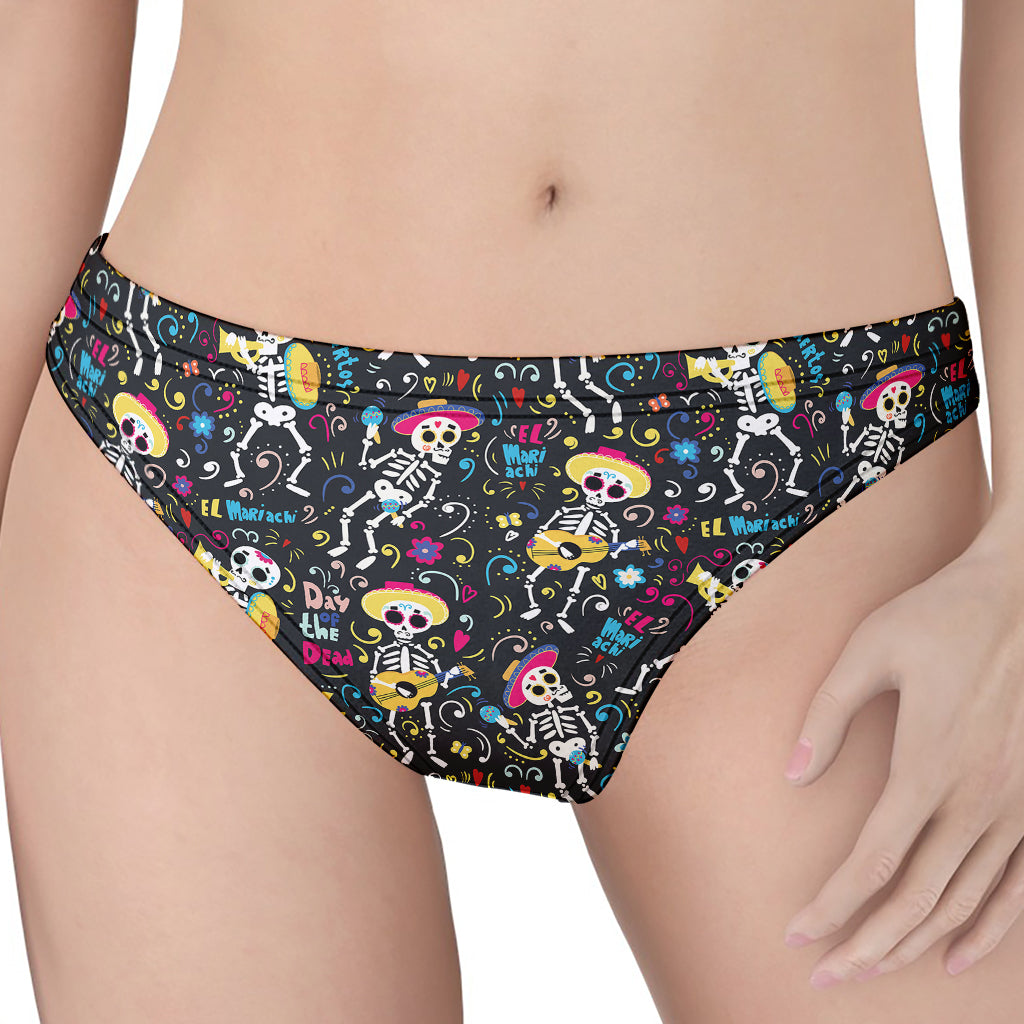 Day Of The Dead Mariachi Skeletons Print Women's Thong