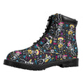 Day Of The Dead Mariachi Skeletons Print Padded Collar Lace Up Boots
