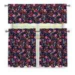 Day Of The Dead Skeleton Pattern Print 3 Piece Kitchen Curtains