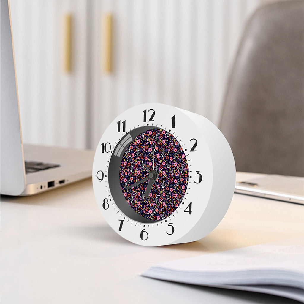 Day Of The Dead Skeleton Pattern Print Alarm Clock