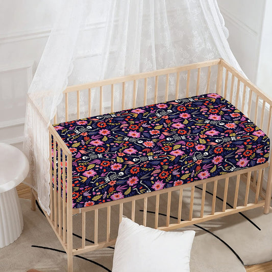 Day Of The Dead Skeleton Pattern Print Baby Crib Sheet