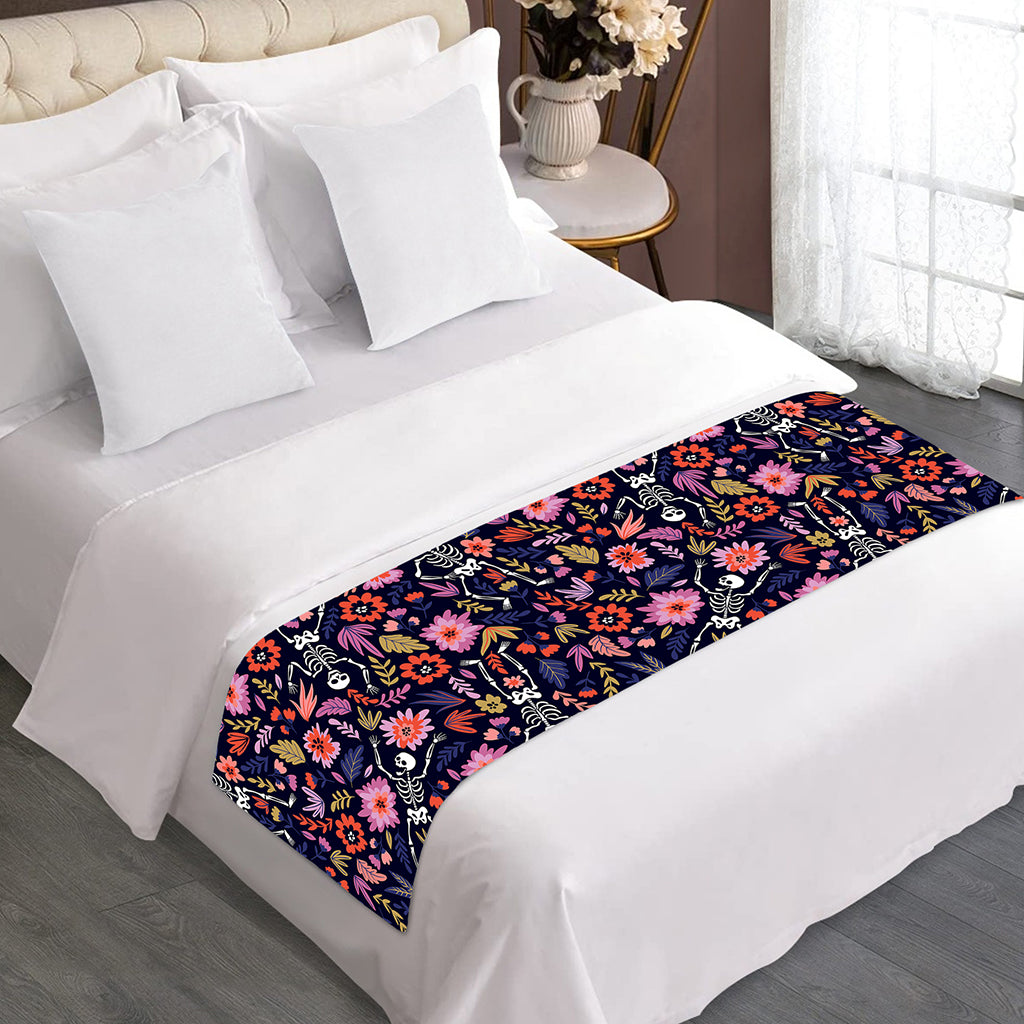 Day Of The Dead Skeleton Pattern Print Bed Runner