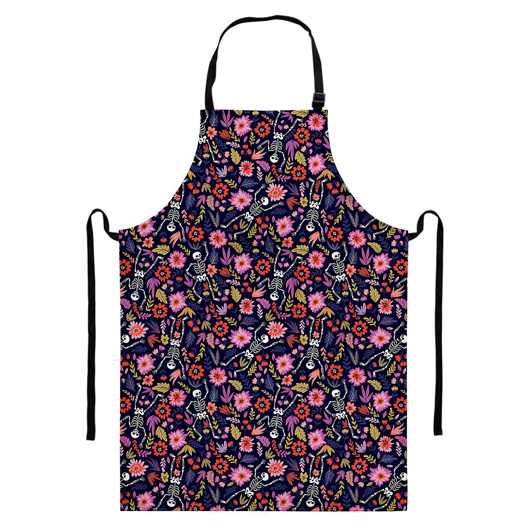 Day Of The Dead Skeleton Pattern Print Bib Apron With Pocket