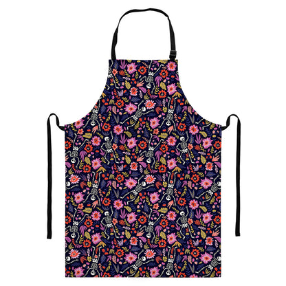 Day Of The Dead Skeleton Pattern Print Bib Apron With Pocket