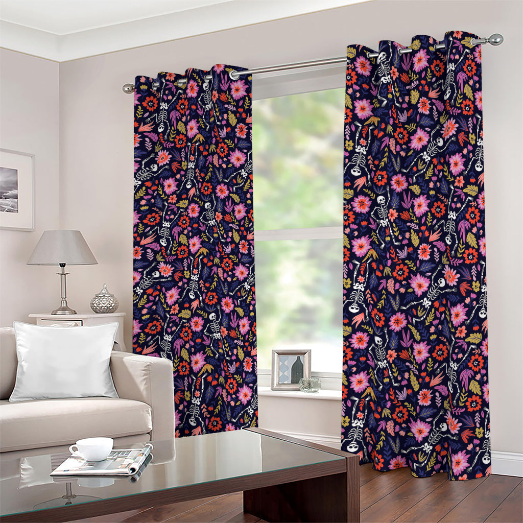 Day Of The Dead Skeleton Pattern Print Blackout Grommet Curtains