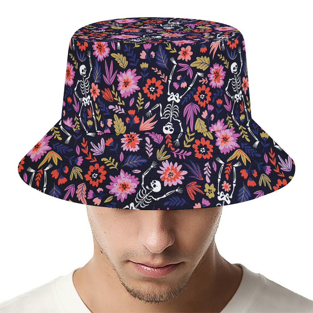 Day Of The Dead Skeleton Pattern Print Bucket Hat