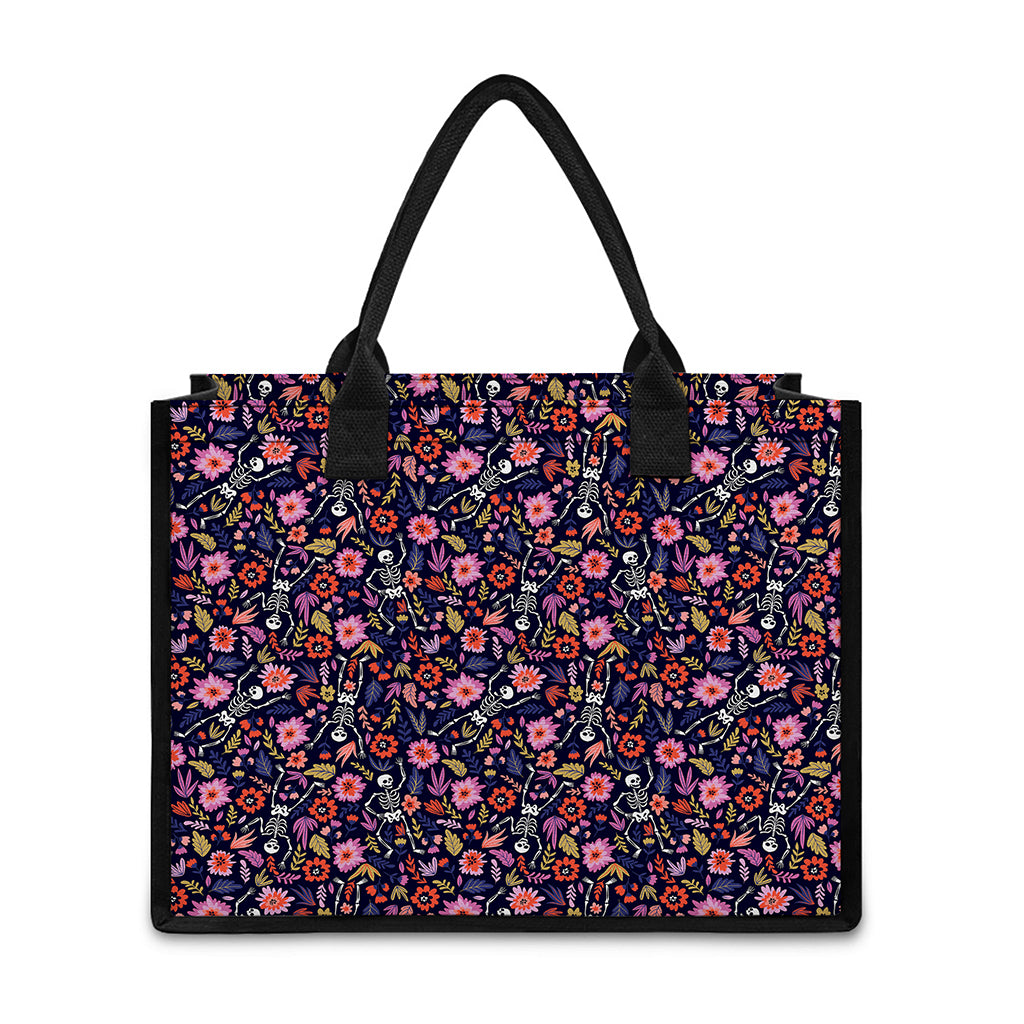 Day Of The Dead Skeleton Pattern Print Canvas Tote Bag