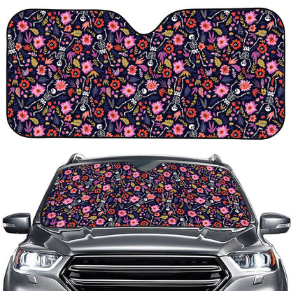 Day Of The Dead Skeleton Pattern Print Car Windshield Sun Shade