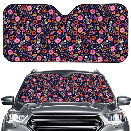 Day Of The Dead Skeleton Pattern Print Car Windshield Sun Shade