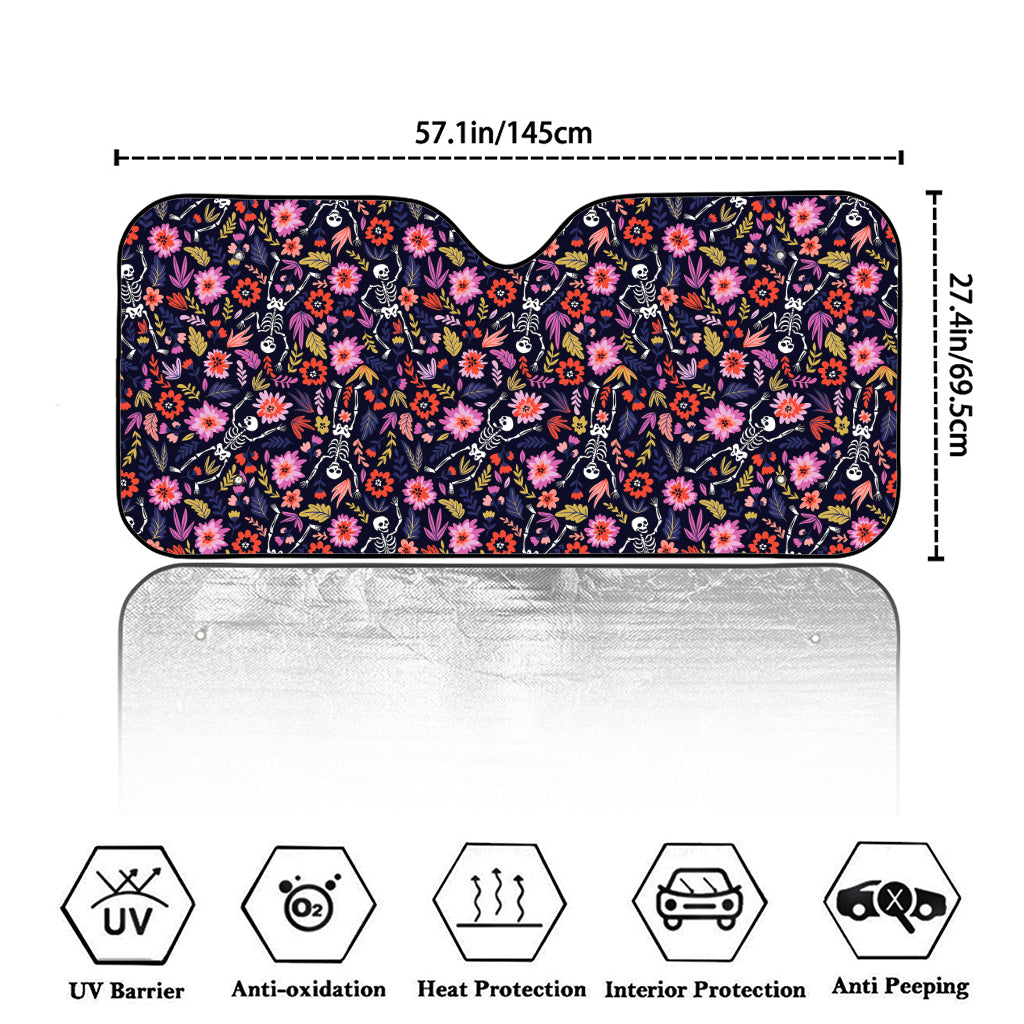 Day Of The Dead Skeleton Pattern Print Car Windshield Sun Shade