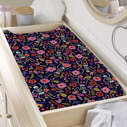 Day Of The Dead Skeleton Pattern Print Changing Pad Cover