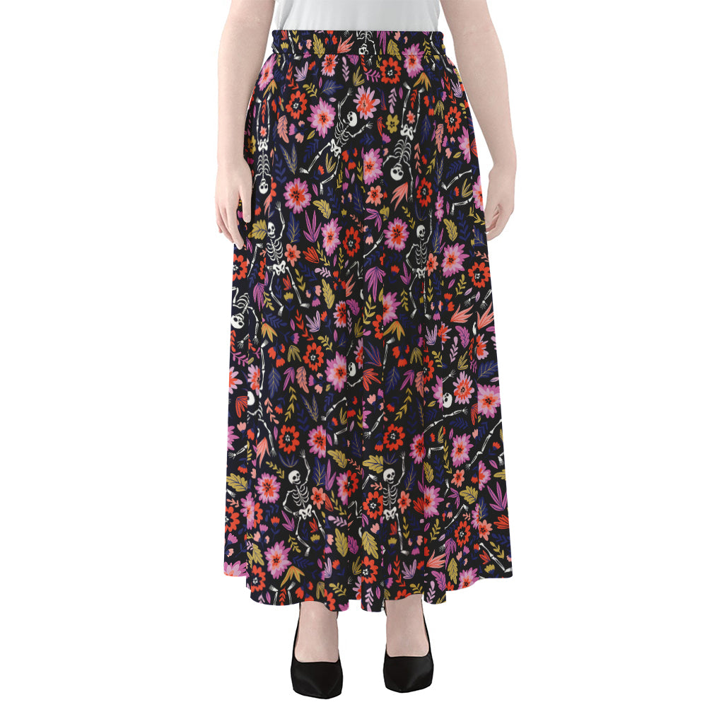 Day Of The Dead Skeleton Pattern Print Chiffon Maxi Skirt